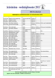 Activiteiten - wedstrijdrooster 2015 HSV-Visscherslust Wedstrijd en activiteitenrooster H.S.V.Visscherslust 2015 Vrij.28 Febr. Algehele ledenvergadering Zat.7 Mrt. steigers te water Zat.14 Mrt. boten uit de loods