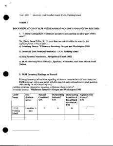 Year[removed]Inventory Unit Number/Name: 13-34, Pudding Island FORM1 DOCUMENTATION OF BLM WILDERNESS INVENTORY FINDINGS ON RECORD: