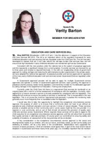 Hansard, 12 SeptemberSpeech By Verity Barton MEMBER FOR BROADWATER