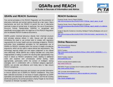 QSARs and REACH A Guide to Sources of Information and Advice QSARs and REACH: Summary  REACH Guidance