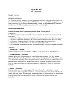 Up in the Air Gr. 1 Version Length: One Hour Program Description The Transcona Historical Museum is home to thousands of butterflies, moths and insects collected by