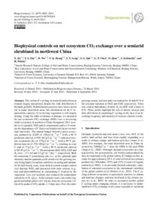 Biogeosciences, 11, 4679–4693, 2014 www.biogeosciences.netdoi:bg © Author(sCC Attribution 3.0 License.  Biophysical controls on net ecosystem CO2 exchange over a semiarid