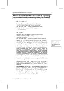 Int. J. Electronic Business, Vol. x, No. x, xxxx  1 Refinery of an internet-based search tool: exploring perceptions from Information Systems practitioners