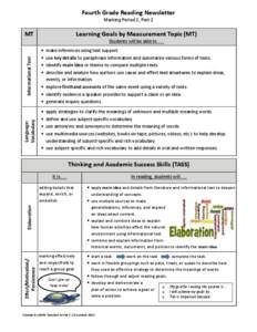 Fourth Grade Reading Newsletter Marking Period 2, Part 2 Learning Goals by Measurement Topic (MT)  MT