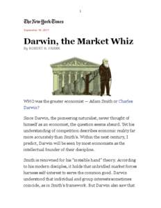 1  September 18, 2011 Darwin, the Market Whiz By ROBERT H. FRANK