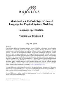 Modelica - A Unified Object-Oriented Language for Physical Systems Modeling Version 3.2 Revision 2
