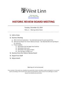 22500 Salamo Road West Linn, Oregon[removed]http://westlinnoregon.gov HISTORIC REVIEW BOARD MEETING ___________________________________________________________________