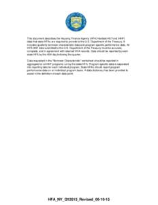 This document describes the Housing Finance Agency (HFA) Hardest-Hit Fund (HHF) data that state HFAs are required to provide to the U.S. Department of the Treasury. It includes quarterly borrower characteristic data and 