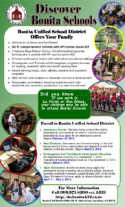Bonita Unified School District Offers Your Family  Schools in La Verne and San Dimas  All 12 comprehensive schools with API scores above 825  1 National Blue Ribbon School, 9 California Distinguished Sc