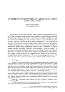 UN TESTIMONIO TARDÍO SOBRE LA SÁTIRA GRECO-LATINA (LIDO, MAG. I, [removed]SABINO PEREA YÉBENES