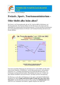 Peter Zellmann / Beatrix Haslinger  Freizeit-, Sport-, Tourismusministerium Oder bleibt alles beim alten?