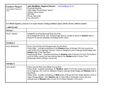 Eastern Region Last Updated February 4, 2014 John MacMillan, Regional Director Provincial Building