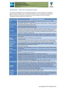 Playing Rules – Under 12’s Development Grade The majority of playing rules for the Development grade are as per the Under 12s competitive playing conditions. Please refer to the DVCA rule book for areas not specifica