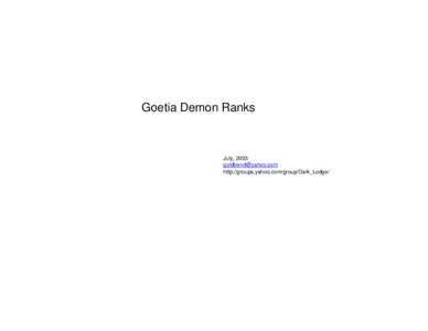 Goetia Demon Ranks  July, 2003