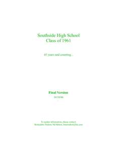 Southside High School Class ofyears and counting... Final Version