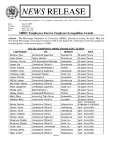 Microsoft Word - MDOC SMCI and Region III 2009 Second Quarter Awards.doc