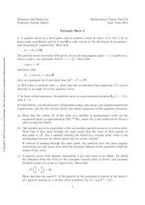 Dynamics and Relativity Professor Gordon Ogilvie Mathematical Tripos, Part IA Lent Term 2015 Example Sheet 2