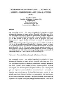 MODELANDO UM NOVO CURRÍCULO — A MATEMÁTICA MODERNA NOS ESTÁGIO DO LICEU NORMAL DE PEDRO NUNES