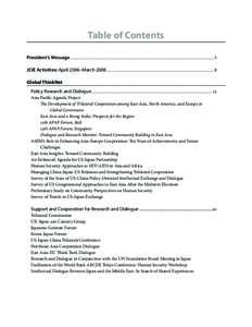 Table of Contents President’s Message........................................................................................................................................5 JCIE Activities: April 2006–March 2008...