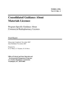 NUREG-1556 Vol. 13, Rev. 1 Consolidated Guidance About Materials Licenses Program-Specific Guidance About