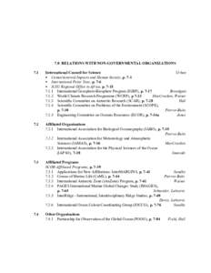 7.0 RELATIONS WITH NON-GOVERNMENTAL ORGANIZATIONS 7.1 International Council for Science Urban  Comet/Asteroid Impacts and Human Society, p. 7-1