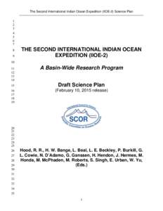 The Second International Indian Ocean Expedition (IIOE-2) Science Plan --------------------------------------------------------------------------------------------------------------------