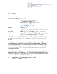 March 26, 2009  MEMORANDUM FOR: John J. Doll Acting Under Secretary of Commerce for Intellectual Property and Acting Director of the United States Patent