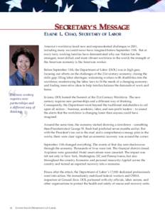 ESSAGE  SECRETARY’S MESSAGE ELAINE L. CHAO, SECRETARY OF LABOR