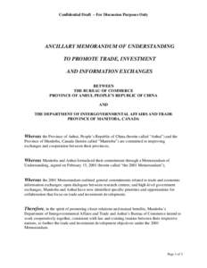 ANCILLARY MEMORANDUM OF UNDERSTANDING