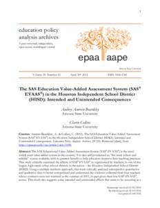 1  education policy analysis archives A peer-reviewed, independent, open access, multilingual journal