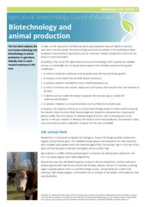 INFORMATION PAPER 5  Agricultural Biotechnology Council of Australia Biotechnology and animal production