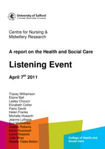 Centre for Nursing & Midwifery Research A report on the Health and Social Care  Listening Event