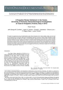 The Journal of Fasti Online (ISSN[removed]) ● Published by the Associazione Internazionale di Archeologia Classica ● Piazza San Marco, 49 – I[removed]Roma ● Tel. / Fax: ++[removed] ● http://www.aiac.org; h