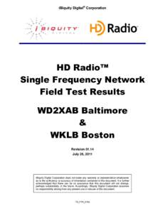 iBiquity Digital® Corporation  HD Radio™ Single Frequency Network Field Test Results WD2XAB Baltimore