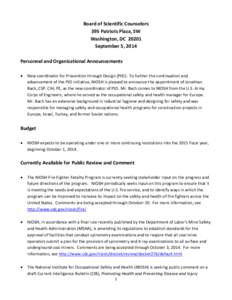 Board of Scientific Counselors, Talking Points, September 5, 2014