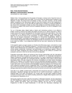 Islands, Marine Biodiversity and Livelihoods: A Global Partnership COP 8 High Level Event 28 March 2006 Curitaba, Brazil Hon. Anne David-Antoine Minister of Environment, Grenada