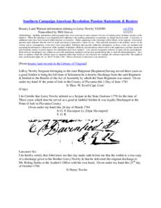 Southern Campaign American Revolution Pension Statements & Rosters Bounty Land Warrant information relating to Leroy Newby VAS380 Transcribed by Will Graves vsl 2VA[removed]