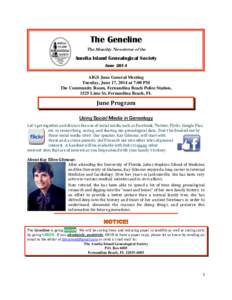 The Geneline The Monthly Newsletter of the Amelia Island Genealogical Society June 2014 AIGS June General Meeting