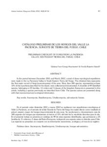 47  Anales Instituto Patagonia (Chile), [removed]):47-54 CATÁLOGO PRELIMINAR DE LOS HONGOS DEL VALLE LA PACIENCIA, SUR-ESTE DE TIERRA DEL FUEGO, CHILE