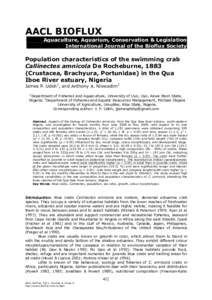 AACL BIOFLUX Aquaculture, Aquarium, Conservation & Legislation International Journal of the Bioflux Society Population characteristics of the swimming crab Callinectes amnicola De Rocheburne, 1883