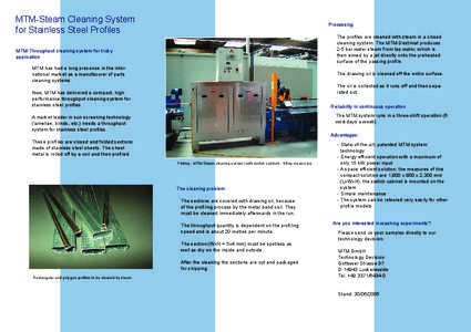 MTM-Steam Cleaning System for Stainless Steel Proﬁles Processing The proﬁles are cleaned with steam in a closed cleaning system. The MTM-Destimat produces
