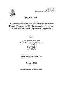 R (on the application of F (by his litigation friend F)) and Thompson (FC) (Respondents) v Secretary of State for the Home Department (Appellant)