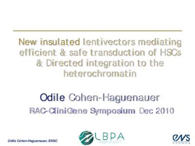 Evaluation of insulated retro and lentivectors towards safer gene transfer to stem cells Odile Cohen-Haguenauer CliniGene Annecy meeting  July 2010