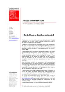 The Press Standards Board of Finance Ltd Editors’ Code of Practice