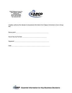 CARCO Research Group, IncLillington Highway Spring Lake, North CarolinaPhone: (Fax: (