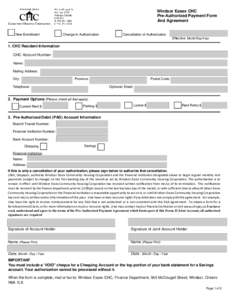 Windsor Essex CHC Pre-Authorized Payment Form And Agreement New Enrollment  Change in Authorization