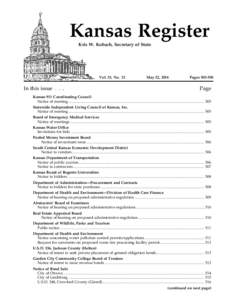 Kansas Register Kris W. Kobach, Secretary of State Vol. 33, No. 21  In this issue . . .