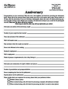 Anniversary  Finger Lakes Media Box 127 Dundee, NY[removed]fax: [removed]