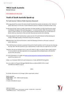 YMCA South Australia ABN[removed]YMCA South Australia Media Release