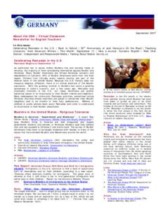 About the USA – Virtual Classroom Newsletter for English Teachers September[removed]In this issue: